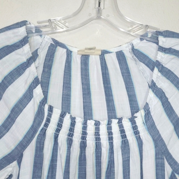 Milkmaid House Dress Verticle Striped Midi Shirred Ruffeled Tiered Off Shoulder - Picture 7 of 9